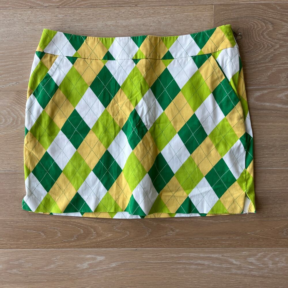 Loudmouth Golf Argyle Plaid Skort Size 8 Green Yellow A-Tisket-A-Tasket